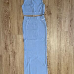 Chic Light Blue Two-Piece Skirt Set